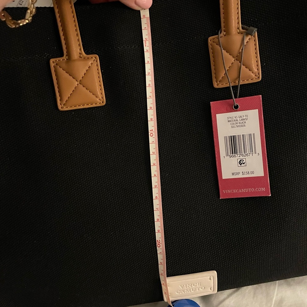 NWT Vince Camuto  Saly Blk Canvas, cream leather trim sides/bottom & ID beauty. - Picture 2 of 15